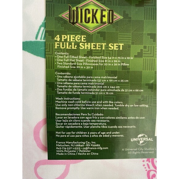 WICKED 4 Piece Sheet Set Full NEW! - Picture 4 of 5